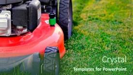  Presentation with green lawn - Slide set featuring red-lawn-mower-in-lush background and a forest green colored foreground