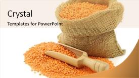  Presentation with lentils - Amazing PPT theme having red lentils in a burlap bag with a wooden scoop on a white background backdrop and a yellow colored foreground