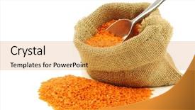  Presentation with lentils - Colorful slide deck enhanced with red lentils in a burlap bag with a metal scoop on a white background backdrop and a yellow colored foreground
