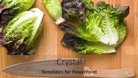  Presentation with lettuce - Presentation design with red-lettuce-on-kitchen-table background and a coral colored foreground