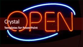  Presentation with light sign - PPT theme having red light - open neon sign hanging background and a tawny brown colored foreground
