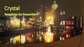  Presentation with city night - Slides having red light - river in amsterdam city background and a  colored foreground