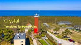  Presentation with lighthouse - Presentation design featuring red-lighthouse-in-the-krynica background and a tawny brown colored foreground