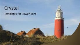  Presentation with lighthouse - Presentation theme consisting of red lighthouse with small village background and a light blue colored foreground