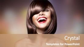  Presentation with haircut - Beautiful presentation theme featuring red lips - smiling beautiful woman with brown backdrop and a coral colored foreground
