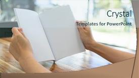  Presentation with open book - Amazing theme having red magazine - hands open book on wood backdrop and a sky blue colored foreground