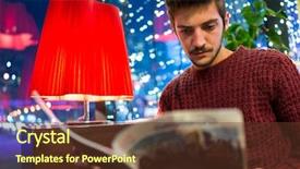  Presentation with room - Beautiful PPT theme featuring red magazine - young men sitting backdrop and a tawny brown colored foreground