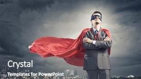  Presentation with super man - Slide deck enhanced with red man - young confident super businessman background and a dark gray colored foreground