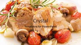  Presentation with mushrooms - Beautiful PPT theme featuring red marsala - chicken fillet with mushrooms backdrop and a gold colored foreground