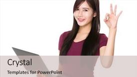  Presentation with history of a computer - Cool new slide deck with red marsala - young woman use of notebook backdrop and a light gray colored foreground