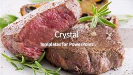  Presentation with meat beef - Cool new PPT theme with red meat - beef steak with herbs backdrop and a tawny brown colored foreground