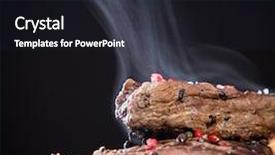  Presentation with steak - Slide deck enhanced with red meat - delicious beef steak on wooden background and a dark gray colored foreground