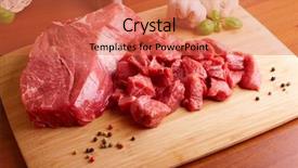  Presentation with meat beef - PPT layouts featuring red meat - fresh raw beef on wooden background and a red colored foreground