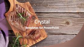  Presentation with beef steak bbq strip steak - Colorful PPT theme enhanced with red meat - grilled beef steak with rosemary backdrop and a coral colored foreground