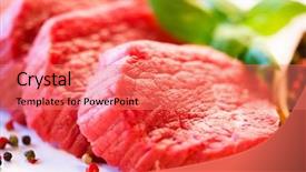  Presentation with meat beef - Colorful PPT theme enhanced with red meat - raw beef on white background backdrop and a coral colored foreground