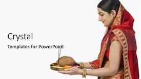  Presentation with religious - PPT layouts having sacrifice giving - woman in red mekhla holding background and a white colored foreground