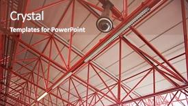  Presentation with public - Presentation with red metal bracket background and a tawny brown colored foreground