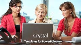  Presentation with meeting table - Amazing PPT layouts having red business - attractive businesswomen sitting at table backdrop and a tawny brown colored foreground