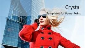  Presentation with modern building - Amazing slide deck having blond talks on the phone backdrop and a light blue colored foreground