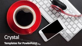  Presentation with flower office desk table - Colorful slide set enhanced with red modern - office leather desk table backdrop and a wine colored foreground