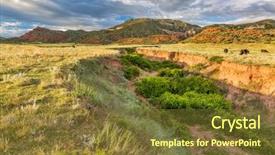  Presentation with cattle - Audience pleasing PPT theme consisting of red mountain open space backdrop and a tawny brown colored foreground