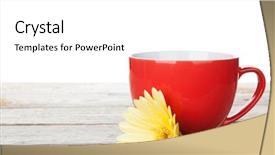  Presentation with pen laptop coffee cup clips - Slides having red mug - cup of coffee and gerbera background and a  colored foreground