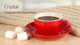  Presentation with cup coffee - Colorful slide deck enhanced with red mug - cup of coffee with scarf backdrop and a  colored foreground