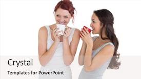  Presentation with german shepherd two young puppys - Amazing presentation design having red mug - two smiling young female friends backdrop and a lemonade colored foreground