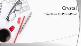  Presentation with office desk reception - Slide set with red mug - white office desk with computer background and a  colored foreground