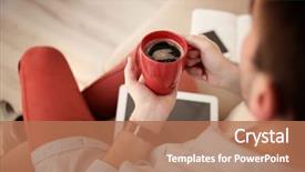  Presentation with coffee cup - PPT theme enhanced with red mug - young handsome man background and a  colored foreground