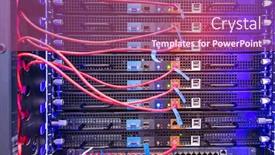  Presentation with network cable - Amazing PPT theme having red-network-cable-connecting backdrop and a violet colored foreground