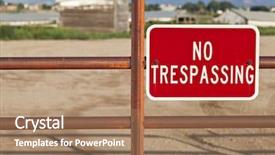  Presentation with iron - PPT theme with red no trespassing sign on an iron gate with out of focus farm building behind background and a coral colored foreground