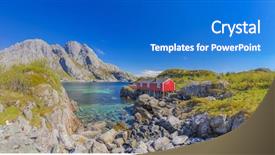  Presentation with hut - Slides enhanced with red norwegian rorbu the fishing hut on lofoten islands norwegian traditional type of house used by fishermen background and a cobalt blue colored foreground
