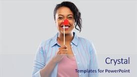  Presentation with red grey - PPT theme having red nose day party props background and a lemonade colored foreground