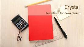  Presentation with rustic wood wooden frame - PPT theme with red notebook with stationery on wooden background background and a cream colored foreground