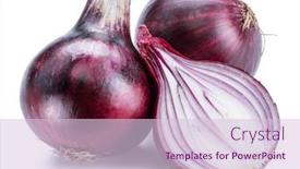  Presentation with red onion - Cool new PPT theme with red onion bulb and cross sections of onion on white background backdrop and a lemonade colored foreground