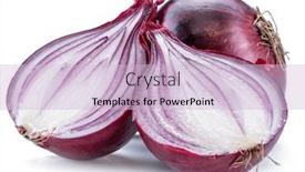  Presentation with red onion - Presentation theme having red onion bulb and cross sections of onion on white background background and a lemonade colored foreground