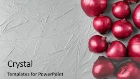  Presentation with organic light emitting diode - Amazing PPT theme having red onion on light background backdrop and a light gray colored foreground