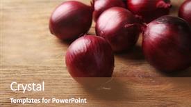  Presentation with red onion - PPT theme enhanced with red onion on wooden background background and a coral colored foreground
