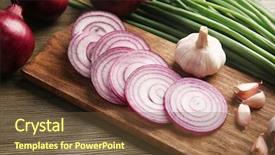  Presentation with garlic - Colorful presentation design enhanced with red onions circles green onion backdrop and a tawny brown colored foreground