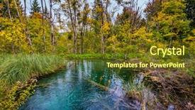  Presentation with green lake - PPT layouts enhanced with red orange leaves of autumn background and a tawny brown colored foreground