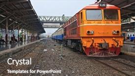  Presentation with train railway - Beautiful slide set featuring red orange train diesel locomotive on bangkok railway station platform thailand backdrop and a dark gray colored foreground