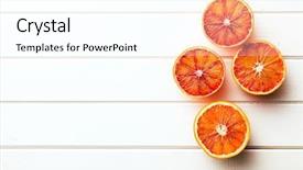  Presentation with orange slice - PPT theme enhanced with red oranges on kitchen table background and a pink colored foreground
