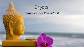  Presentation with buddha - Colorful slide deck enhanced with red-orchid-one-buddha-statue backdrop and a light gray colored foreground