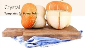  Presentation with cutting board - Theme consisting of red-ornamental-pumpkins-on-wooden background and a lemonade colored foreground