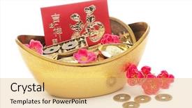  Presentation with red gold white - PPT layouts consisting of red packets and gold ingots background and a  colored foreground