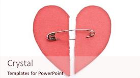  Presentation with torn paper - PPT layouts consisting of red paper heart torn in half secured with safety pin background and a lemonade colored foreground