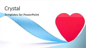  Presentation with blue ribbon - Audience pleasing PPT theme consisting of artwork holidays valentines day - red paper heart with blue backdrop and a white colored foreground