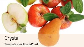  Presentation with apple pear - Beautiful presentation theme featuring red pear and green apple with half isolated over white background backdrop and a yellow colored foreground