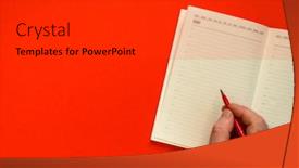  Presentation with diary - Slide set having red-pen-in-a-male background and a dark gray colored foreground